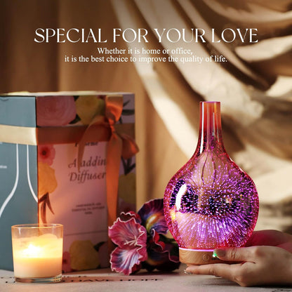Rose Gold Essential Oil Diffuser 3D Glass Aromatherapy Ultrasonic Humidifier, Waterless Auto-Off, Timer Setting, BPA Free, Air Refresh for Home Hotel Yoga Leisure SPA Gift 100Ml