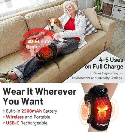 Red Light Therapy Knee Brace Vibration Knee Massage for Pain Relief, 660Nm&850Nm Rechargeable near Infrared Light Therapy Device for Knee/Elbow/Shoulder Faster Recovery for Cordless Use