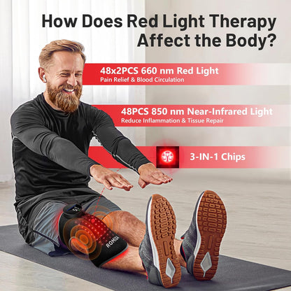 Red Light Therapy Knee Brace Vibration Knee Massage for Pain Relief, 660Nm&850Nm Rechargeable near Infrared Light Therapy Device for Knee/Elbow/Shoulder Faster Recovery for Cordless Use